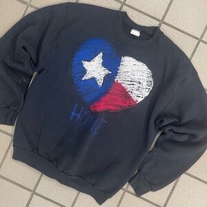 VTG Texas Heart Flag Sweatshirt Size XL Black Crewneck Pullover Lone Star 90sUSA